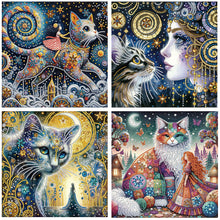 Load image into Gallery viewer, 4pcs Partial Special Diamond Painting Set - Dream girl and kitten (30*30CM)
