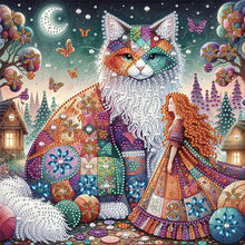 Load image into Gallery viewer, 4pcs Partial Special Diamond Painting Set - Dream girl and kitten (30*30CM)
