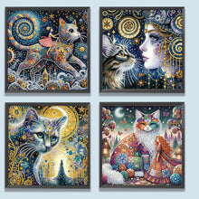 Load image into Gallery viewer, 4pcs Partial Special Diamond Painting Set - Dream girl and kitten (30*30CM)
