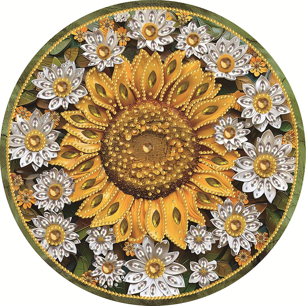 Diamond Painting - Partial Special Shaped - Round brand sunflower (30*30CM)