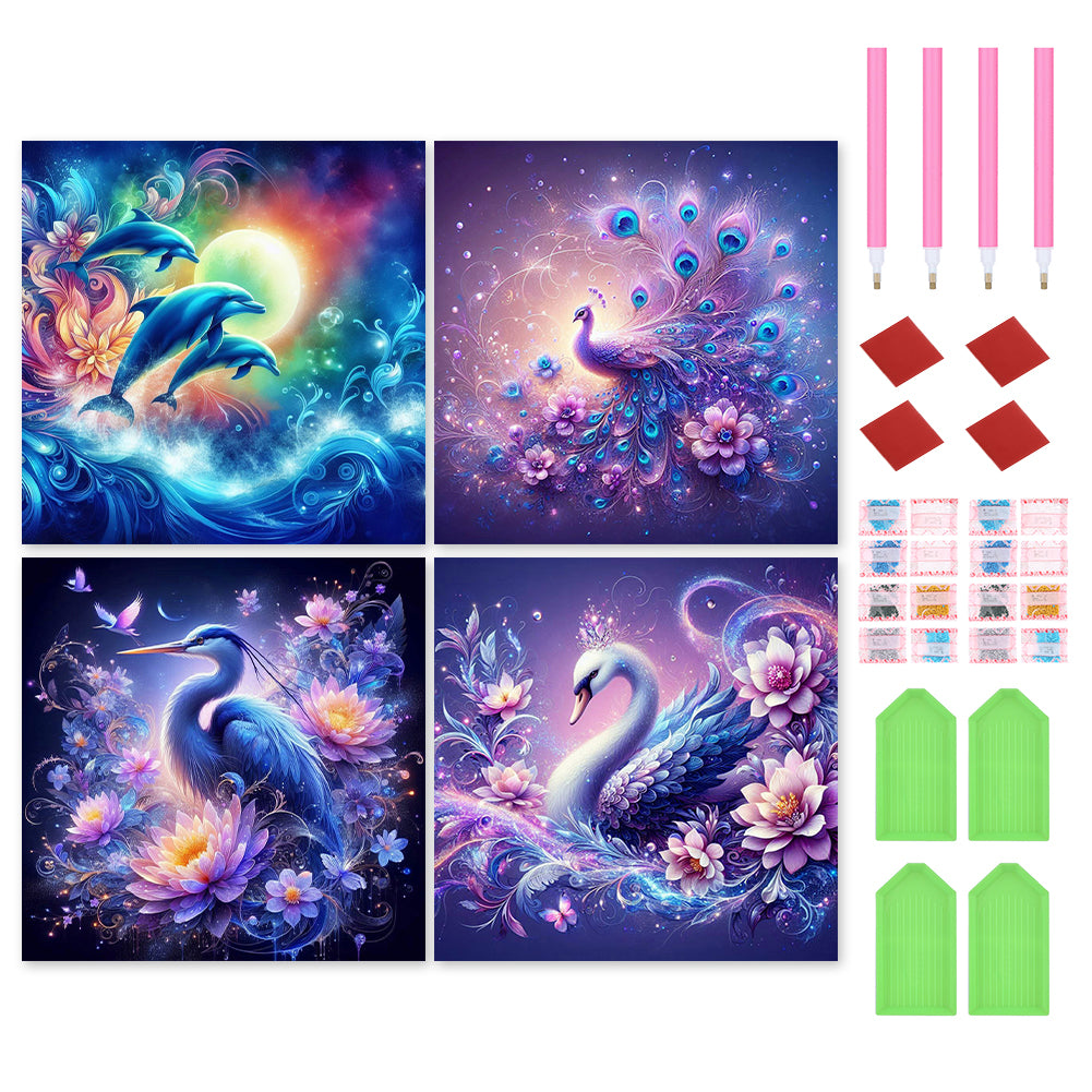 4pcs Round Diamond Painting Set - Dream animals (40*40CM)