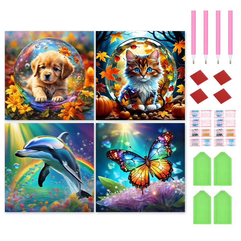 4pcs Round Diamond Painting Set - Animal series (30*30CM)