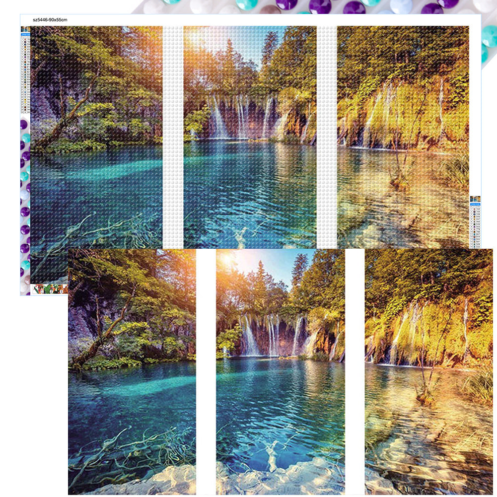 Diamond Painting - Full Round - Clear lake waterfall (90*55CM)