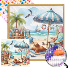 Load image into Gallery viewer, AB Diamond Painting - Full Round - Seal under the beach umbrella (40*40CM)
