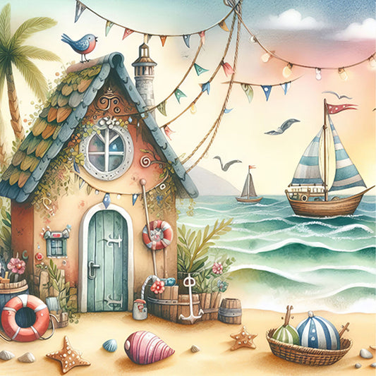 AB Diamond Painting - Full Round - Beach hut (40*40CM)