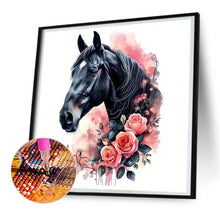 Load image into Gallery viewer, Diamond Painting - Full Round - Flower and black horse (30*30CM)
