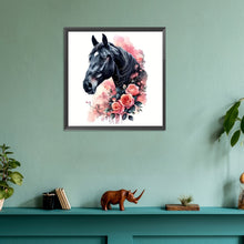 Load image into Gallery viewer, Diamond Painting - Full Round - Flower and black horse (30*30CM)

