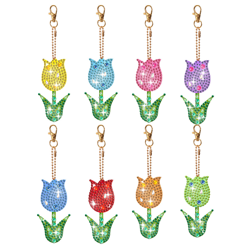 8Pcs Double Sided Special Shaped Cartoon Diamond Painting Keychain for Beginners