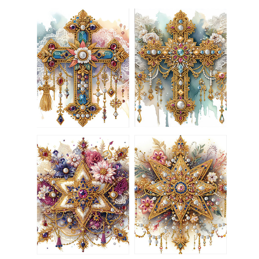 4pcs Partial Special Diamond Painting Set - Cross and corner stars (30*40CM)