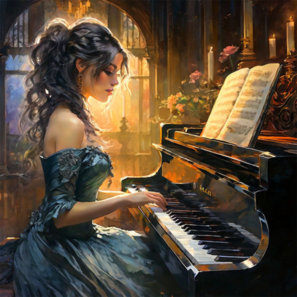 Diamond Painting - Full Round - Piano girl (40*40CM)