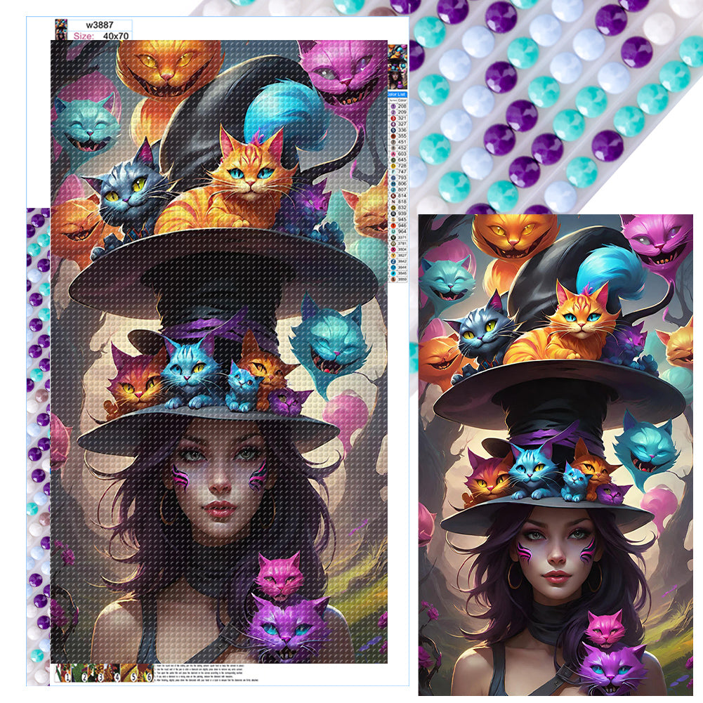 Diamond Painting - Full Round - Witch and cat (40*70CM)