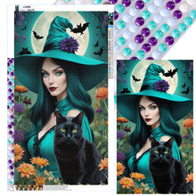 Load image into Gallery viewer, Diamond Painting - Full Round - Witch and black cat (40*70CM)
