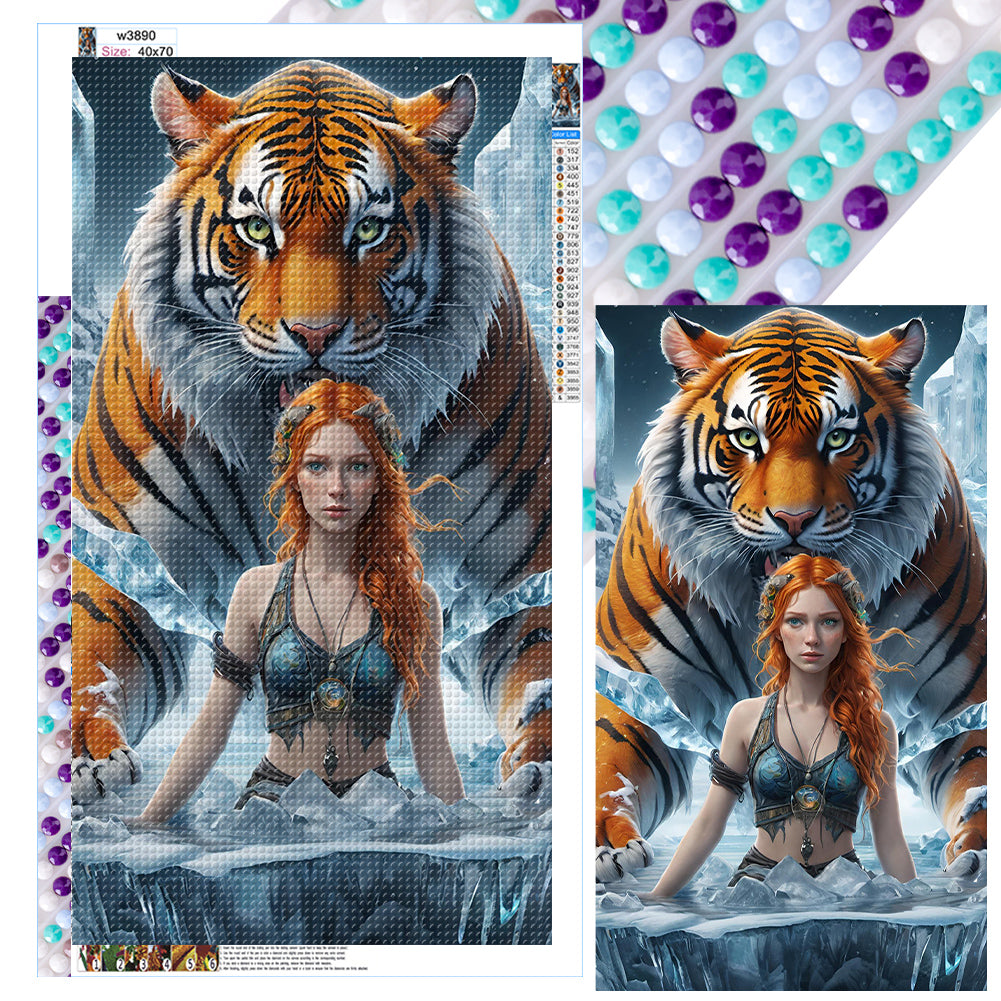 Diamond Painting - Full Round - Tiger and girl (40*70CM)