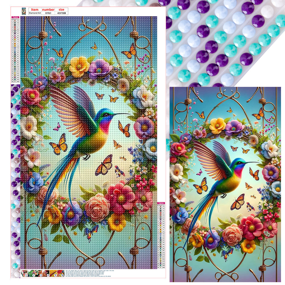 Diamond Painting - Full Round - Flower butterfly and hummingbird (40*70CM)