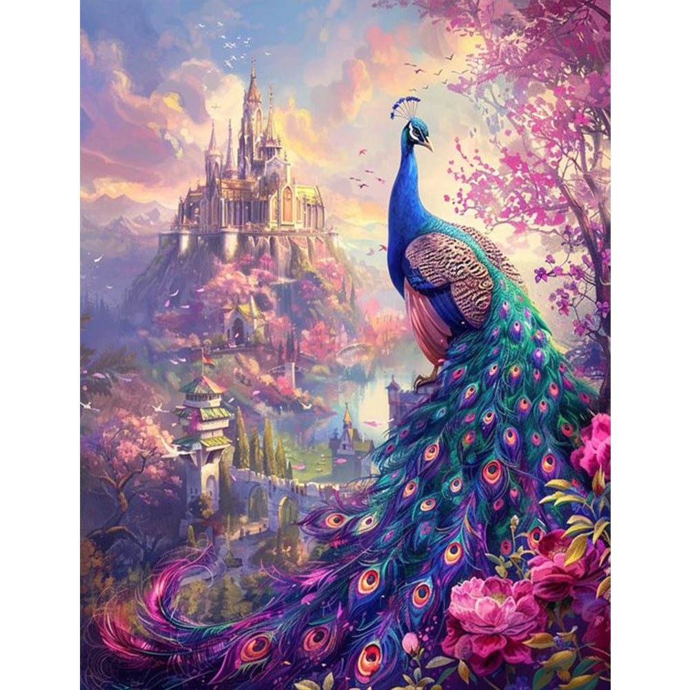 Diamond Painting - Full Round - Peacock and castle (50*60CM)