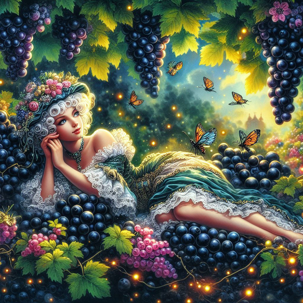 Diamond Painting - Full Round - Grapes and girl (40*40CM)