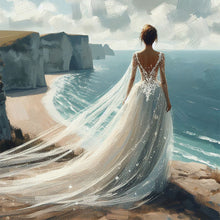 Load image into Gallery viewer, Diamond Painting - Full Round - Girl in wedding dress on the beach (30*30CM)
