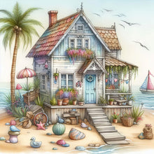 Load image into Gallery viewer, 4pcs Round Diamond Painting Set - Seaside hut (30*30CM)
