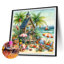 Load image into Gallery viewer, 4pcs Round Diamond Painting Set - Seaside hut (30*30CM)
