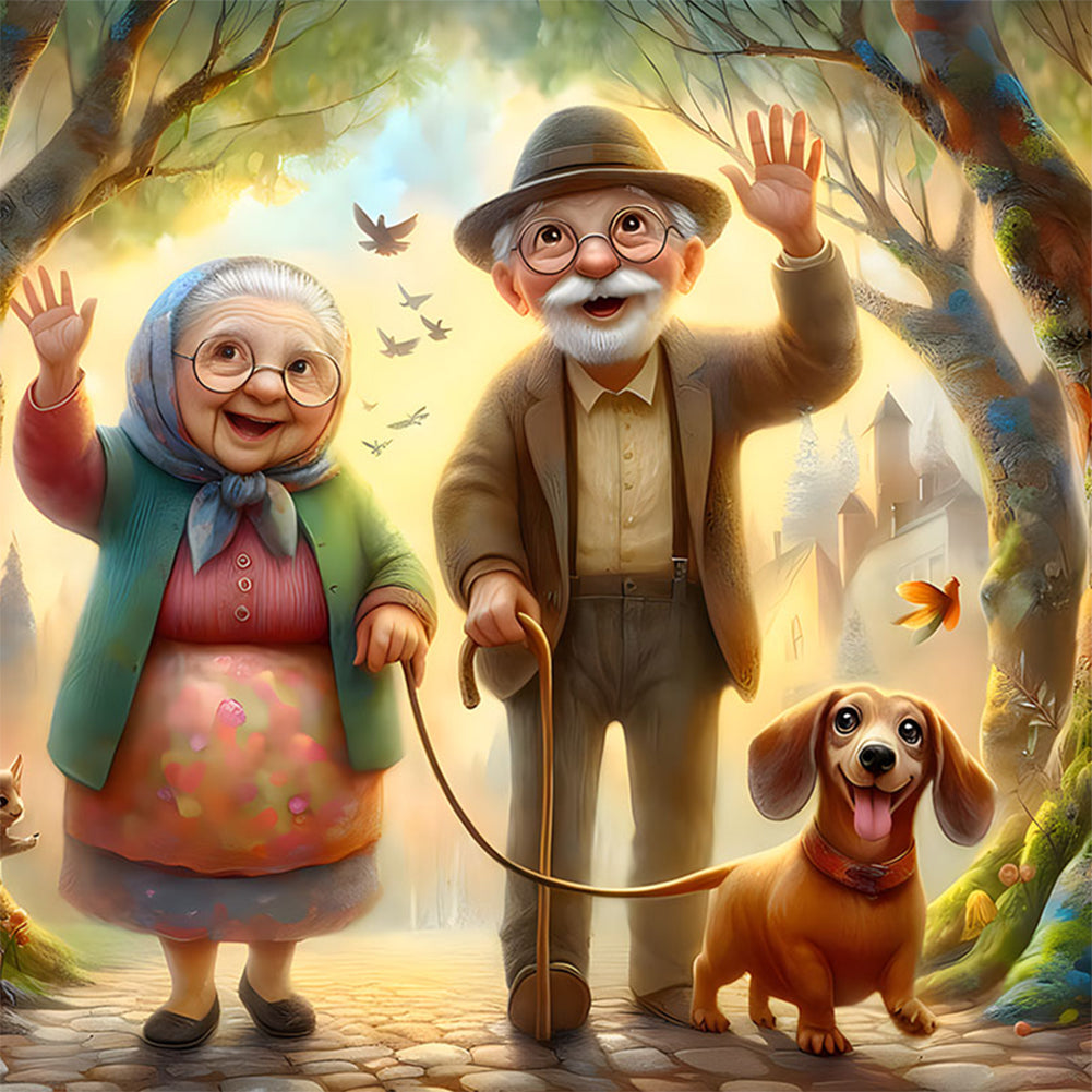 Diamond Painting - Full Round - Warm and funny grandpa and grandma (30*30CM)