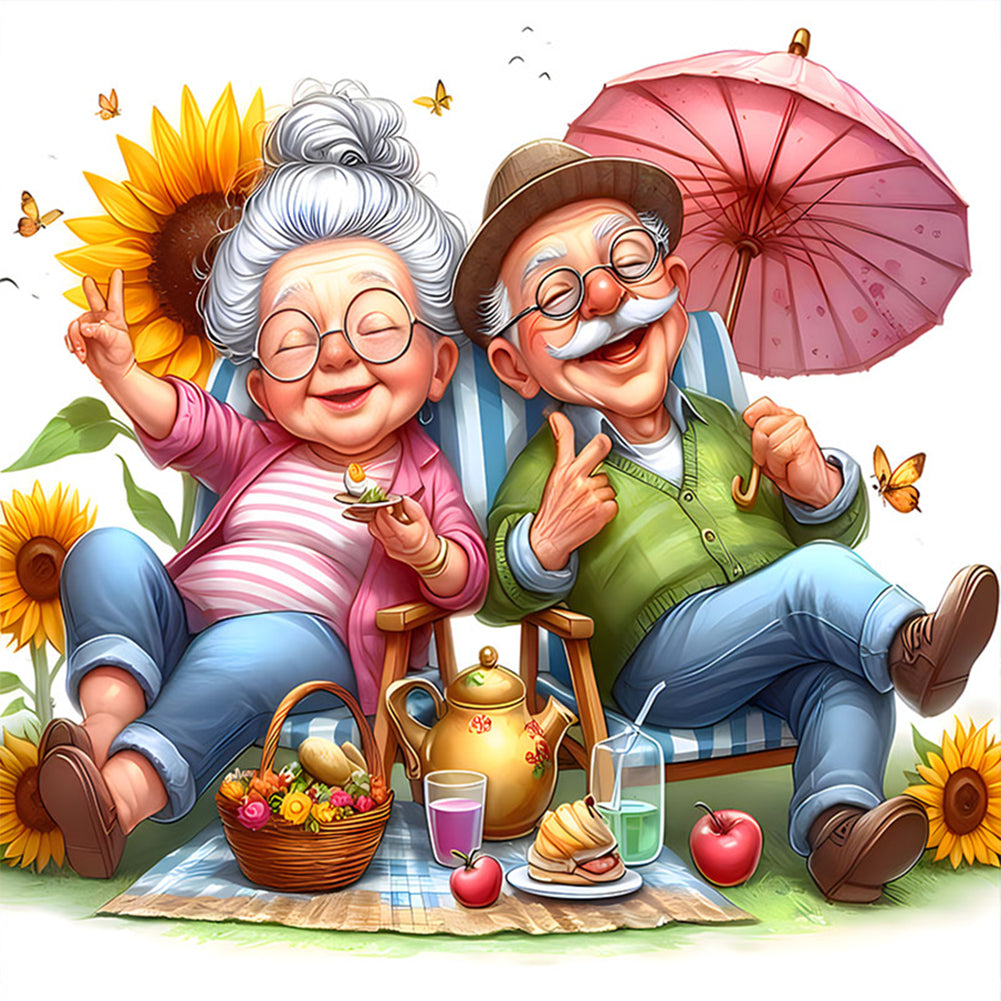 Diamond Painting - Full Round - Warm and funny grandpa and grandma (30*30CM)