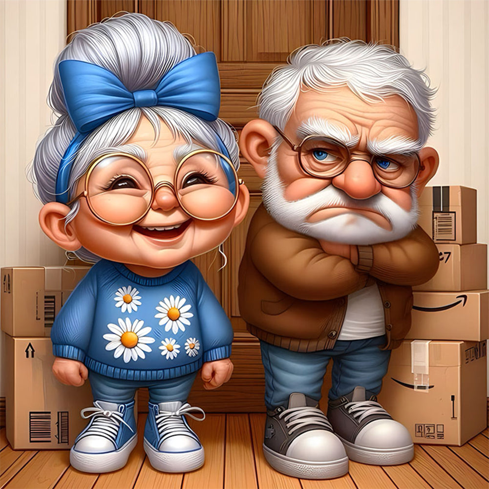 Diamond Painting - Full Round - Warm and funny grandpa and grandma (30*30CM)