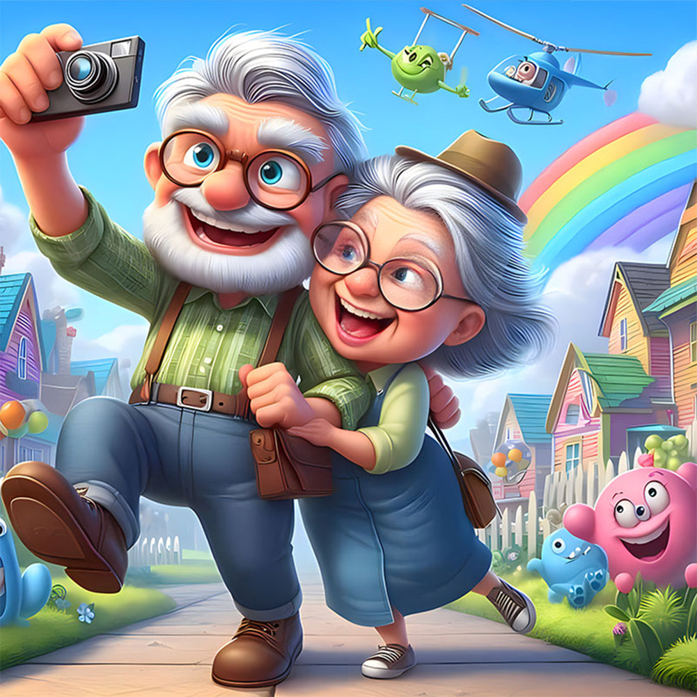 Diamond Painting - Full Round - Warm and funny grandpa and grandma (30*30CM)