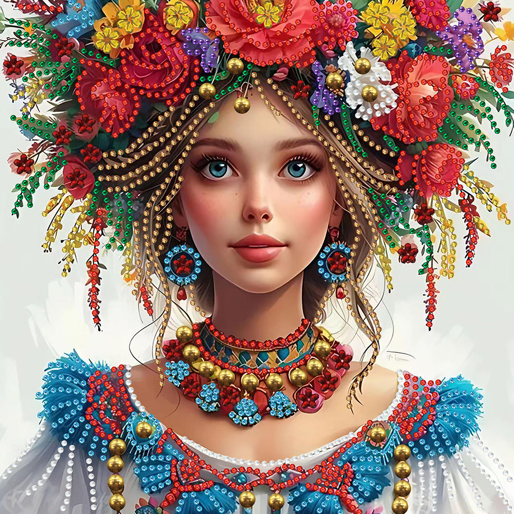 Diamond Painting - Partial Special Shaped - Girl with flowers (30*30CM)