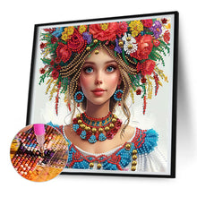 Load image into Gallery viewer, Diamond Painting - Partial Special Shaped - Girl with flowers (30*30CM)
