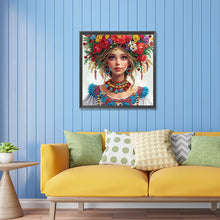 Load image into Gallery viewer, Diamond Painting - Partial Special Shaped - Girl with flowers (30*30CM)
