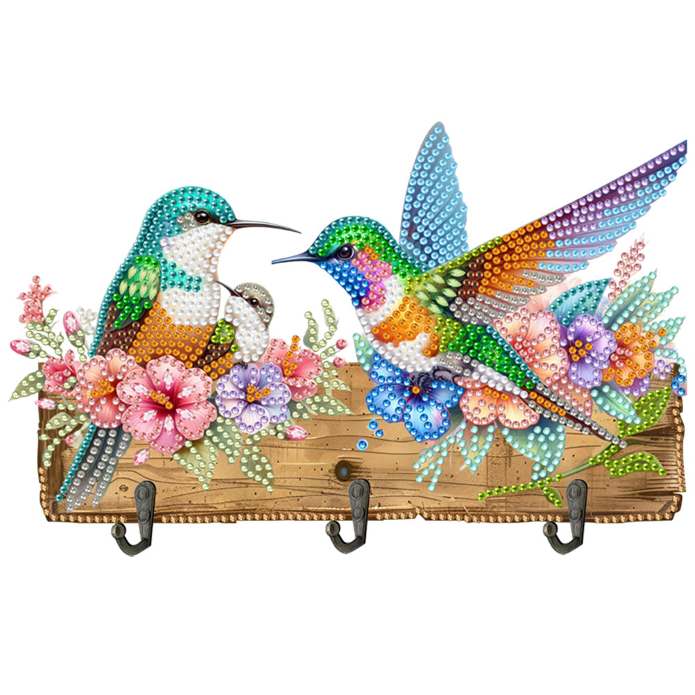 Wooden Hummingbird Flower Diamond Painting Hanging Hooks for Beginners Adults