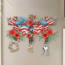 Load image into Gallery viewer, Wooden Independence Day Flag &amp; Rose Rhinestone Painting Hook for Home Decor
