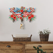 Load image into Gallery viewer, Wooden Independence Day Flag &amp; Rose Rhinestone Painting Hook for Home Decor
