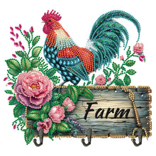 Load image into Gallery viewer, Wooden Farm Rooster Diamond Painting Wall Hooks DIY Hook Rail for home Decor
