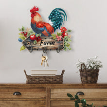 Load image into Gallery viewer, Wooden Farm Rooster Diamond Painting Wall Hooks DIY Hook Rail for home Decor

