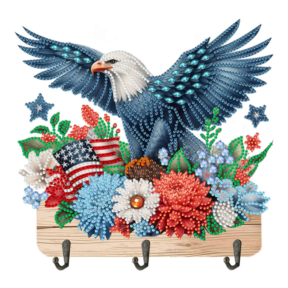 Wooden Eagle and Flower DIY Diamond Painting Art Hooks Rail for Home Decor