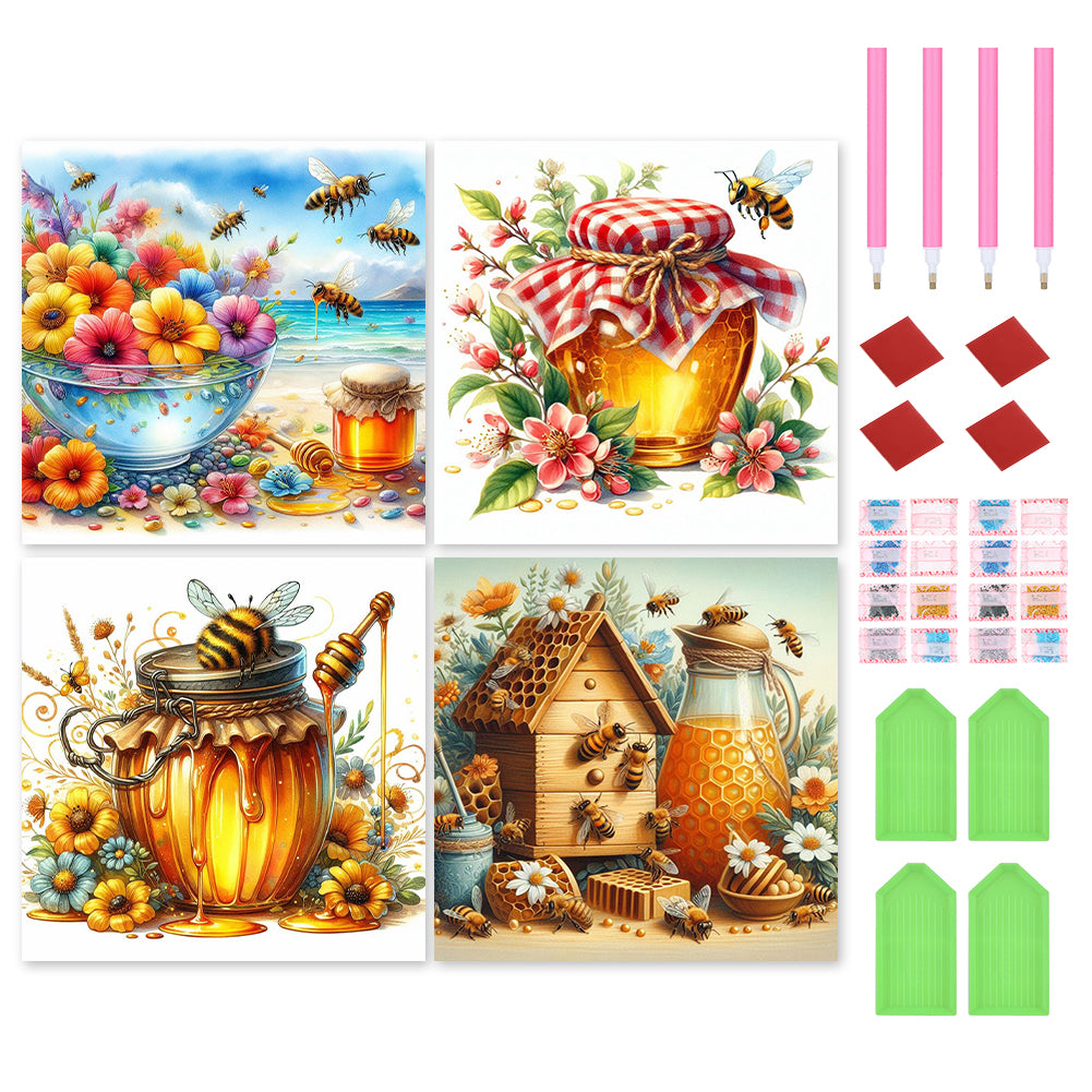 4pcs Round Diamond Painting Set - Honey (30*30CM)