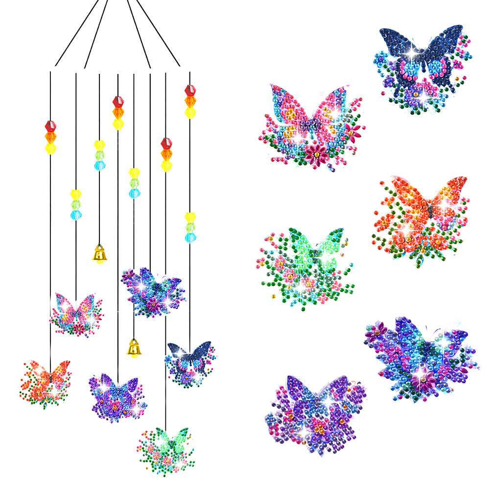 Cartoon Diamond Art Sun Catcher Butterfly DIY Crystal Wind Chime for Wall Decor