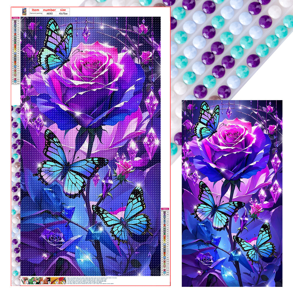 Diamond Painting - Full Round - Mysterious butterfly purple rose (40*70CM)