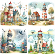 Load image into Gallery viewer, 4pcs Round Diamond Painting Set - Seaside lighthouse (30*30CM)
