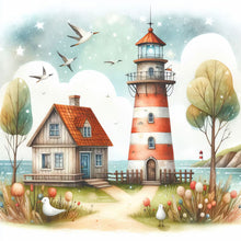 Load image into Gallery viewer, 4pcs Round Diamond Painting Set - Seaside lighthouse (30*30CM)
