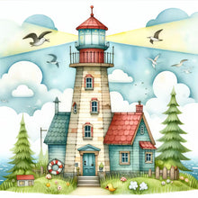 Load image into Gallery viewer, 4pcs Round Diamond Painting Set - Seaside lighthouse (30*30CM)
