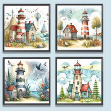 Load image into Gallery viewer, 4pcs Round Diamond Painting Set - Seaside lighthouse (30*30CM)
