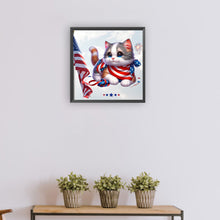 Load image into Gallery viewer, Diamond Painting - Full Round - independence day kitten (30*30CM)
