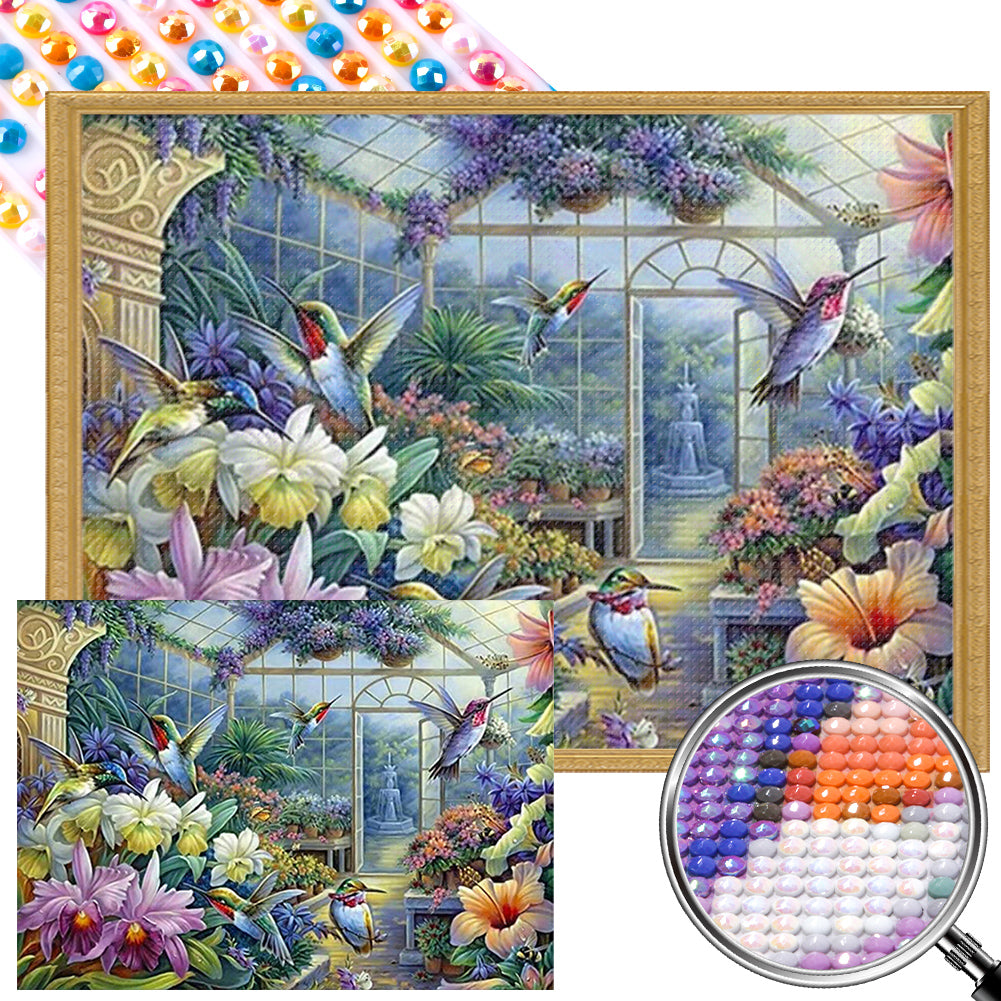 AB Diamond Painting - Full Round - Greenhouse garden and birds (55*40CM)