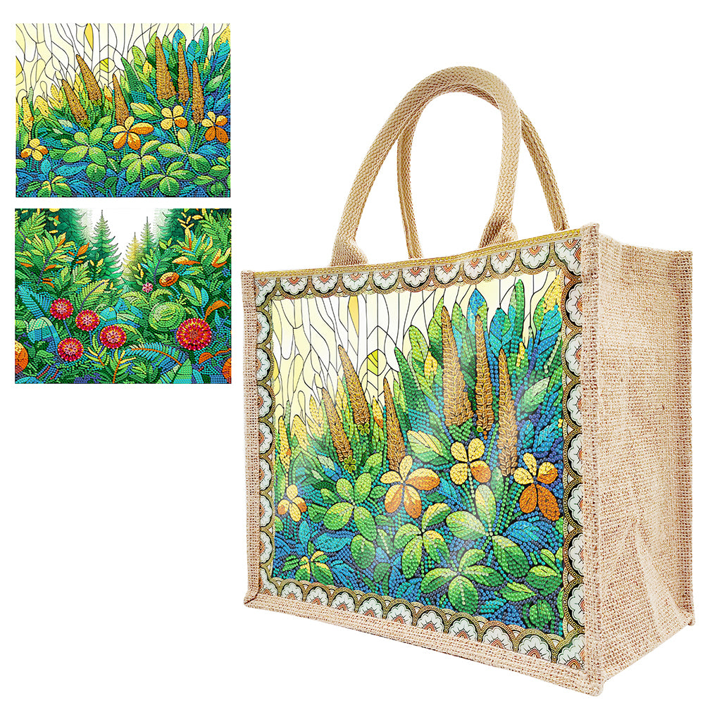 Linen Green Garden Diamond Art Large Capacity Handbag Birthday Gift for Friends