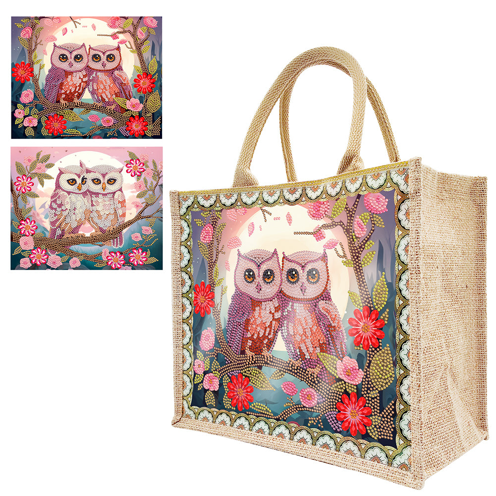 Linen Garden Owl Diamond Art Large Capacity Handbag Birthday Gift for Friends