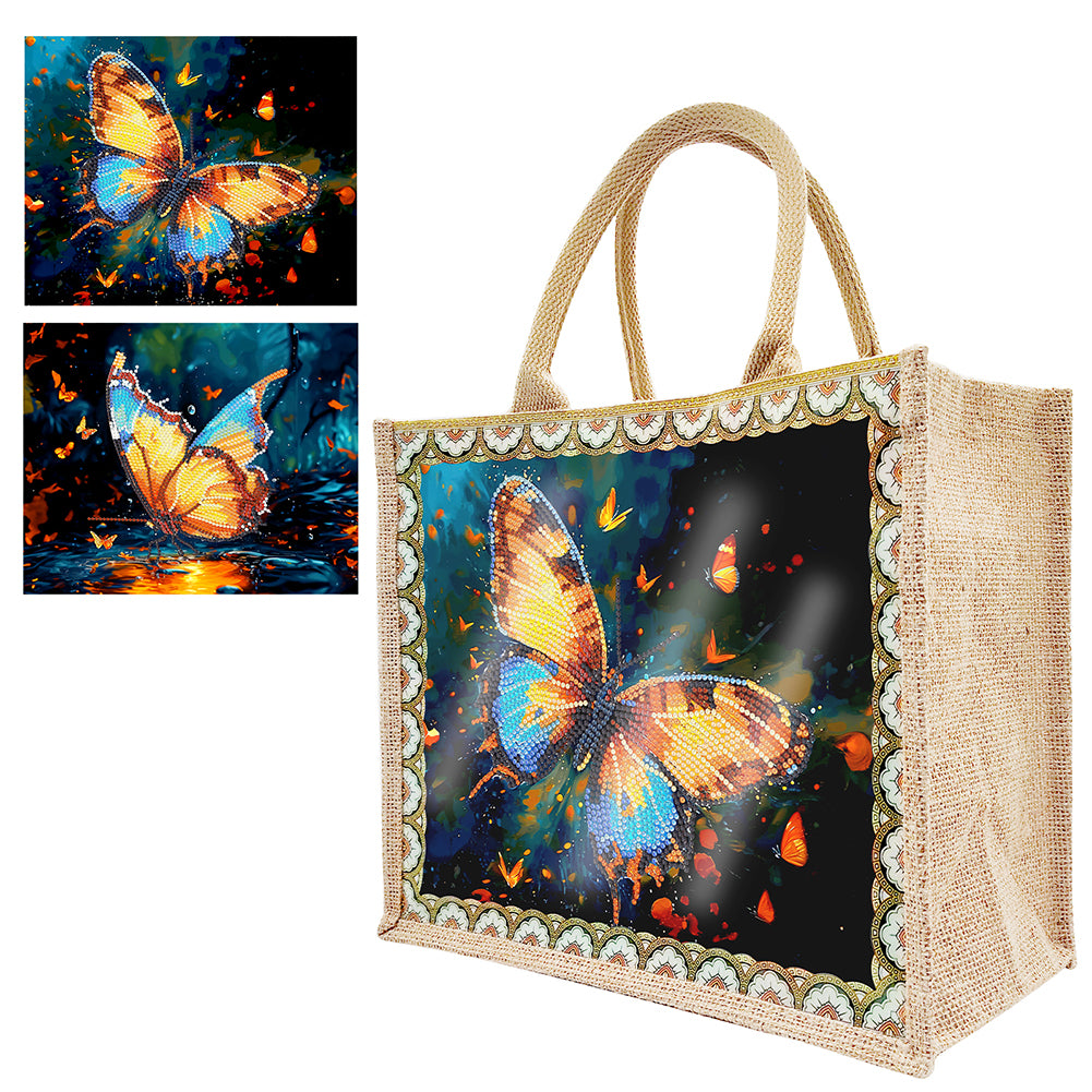 Linen Mysterious Butterfly Diamond Art Large Handbag Birthday Gift for Friends