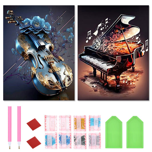 2pcs Round Diamond Painting Set - Musical instruments (30*40CM)