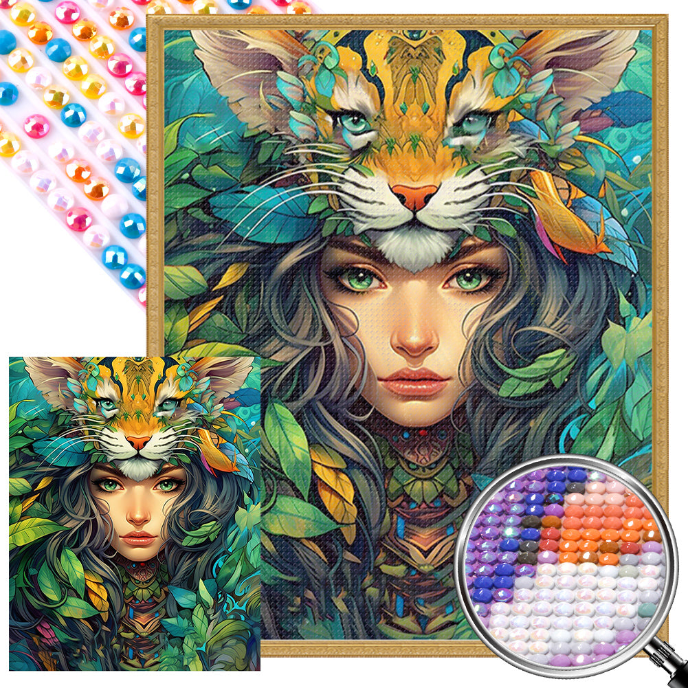 AB Diamond Painting - Full Round - Mysterious jungle girl (40*50CM)